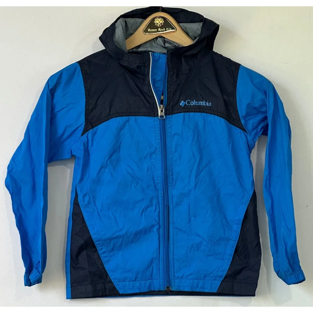 Columbia Windbreaker Hooded Jacket Kids XS 6/7 Blue Navy Good